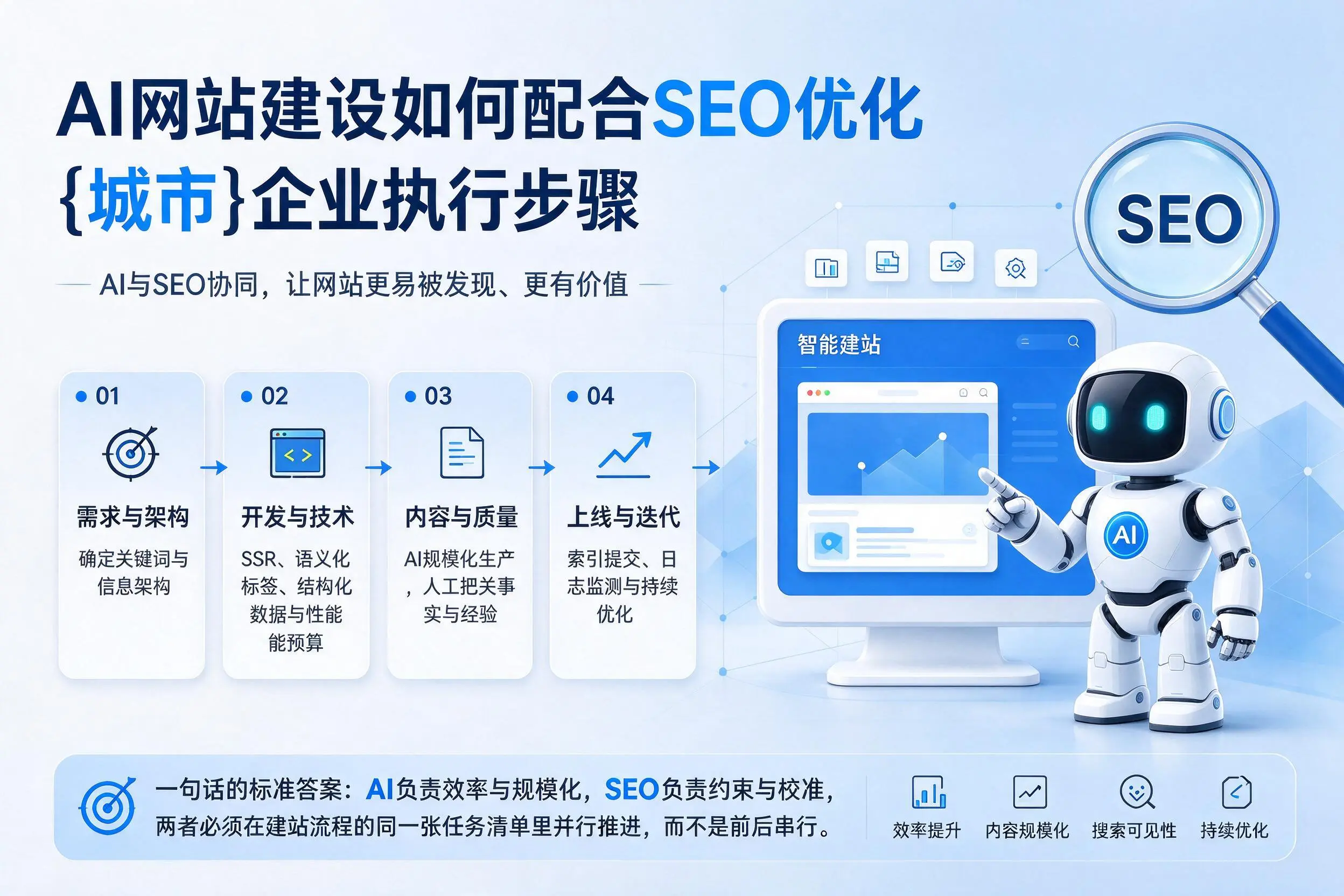 AI网站建设如何配合SEO优化,四平企业执行步骤