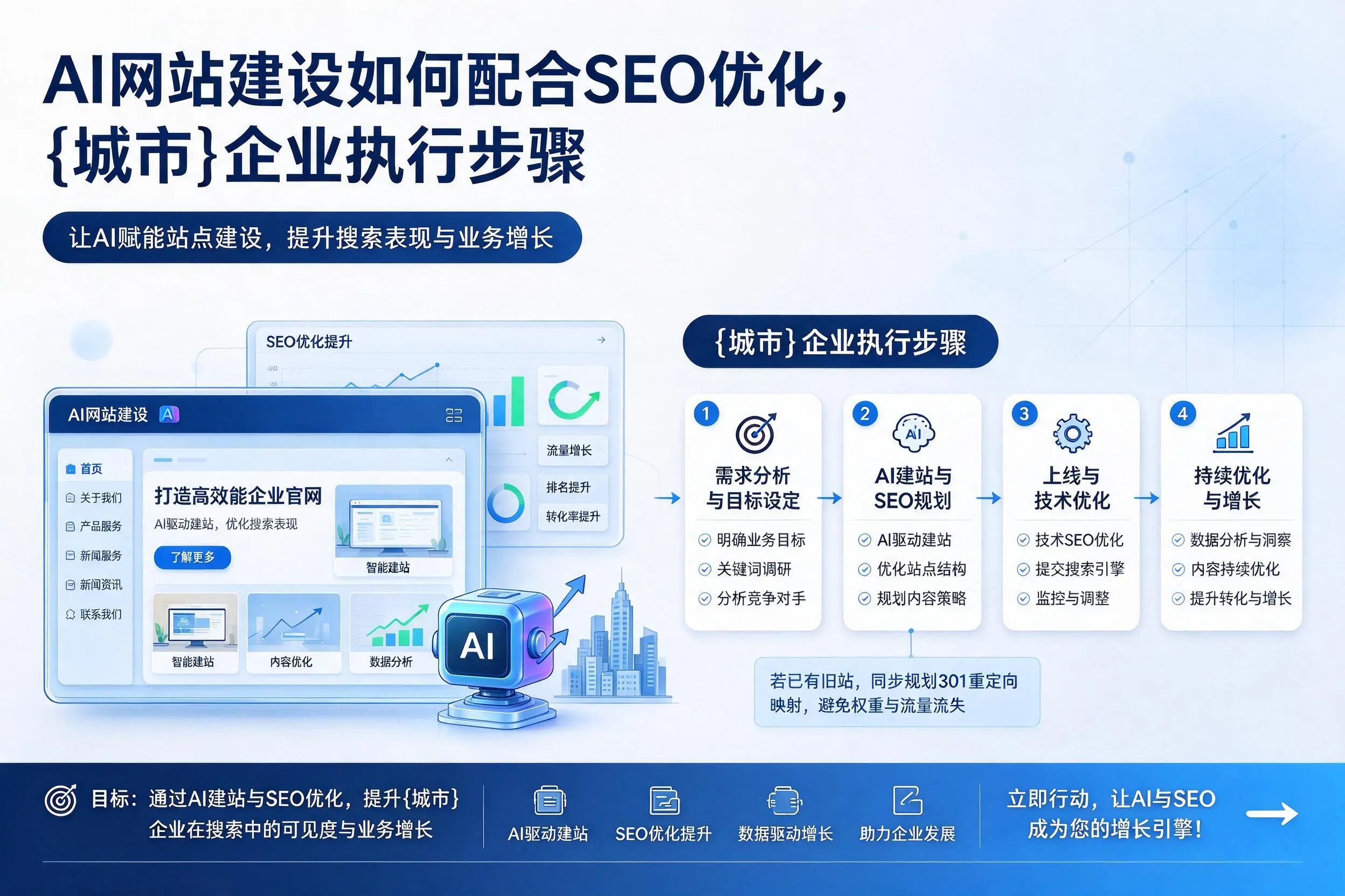 AI网站建设如何配合SEO优化,四平企业执行步骤