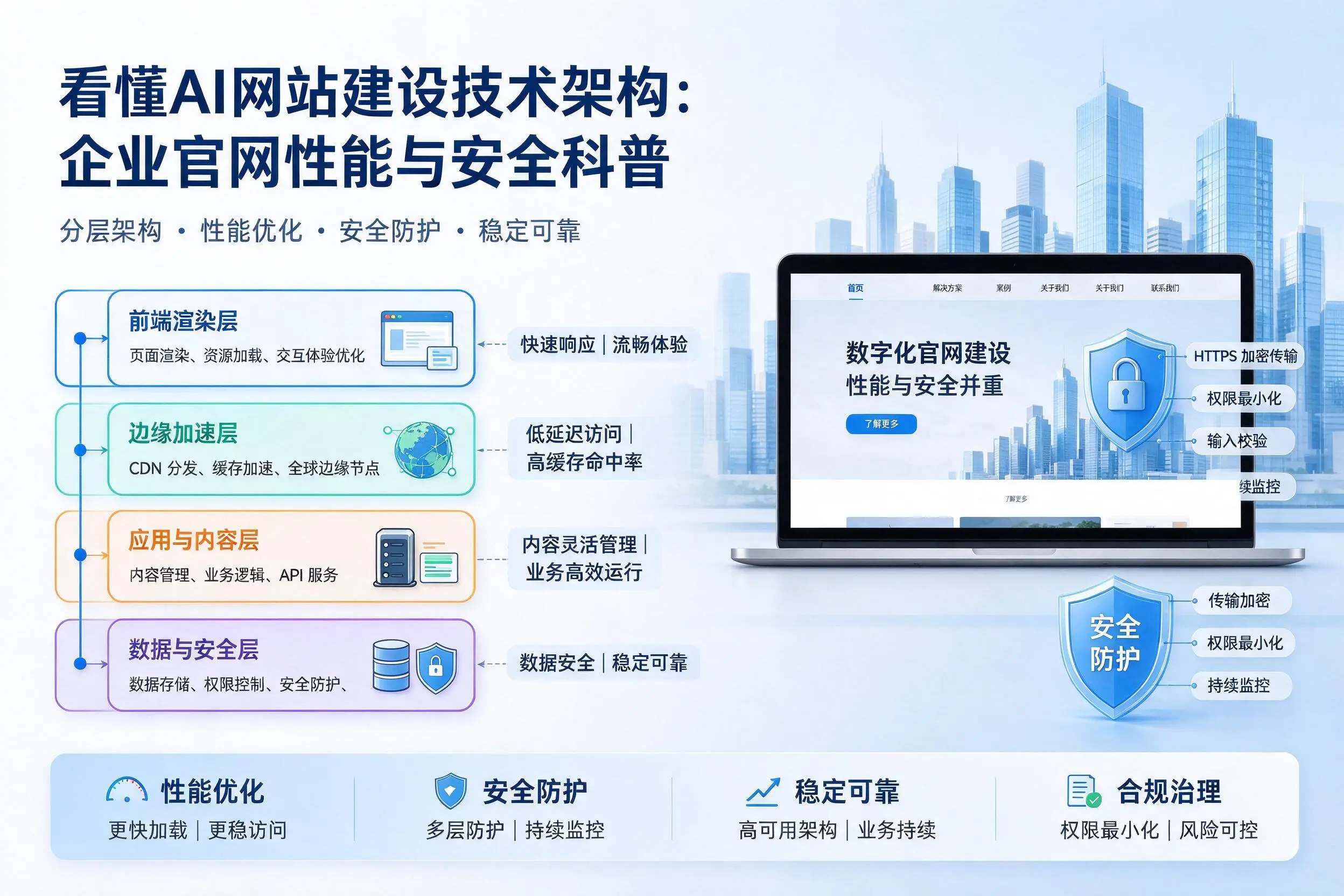 看懂AI网站建设技术架构：四平企业官网性能与安全科普