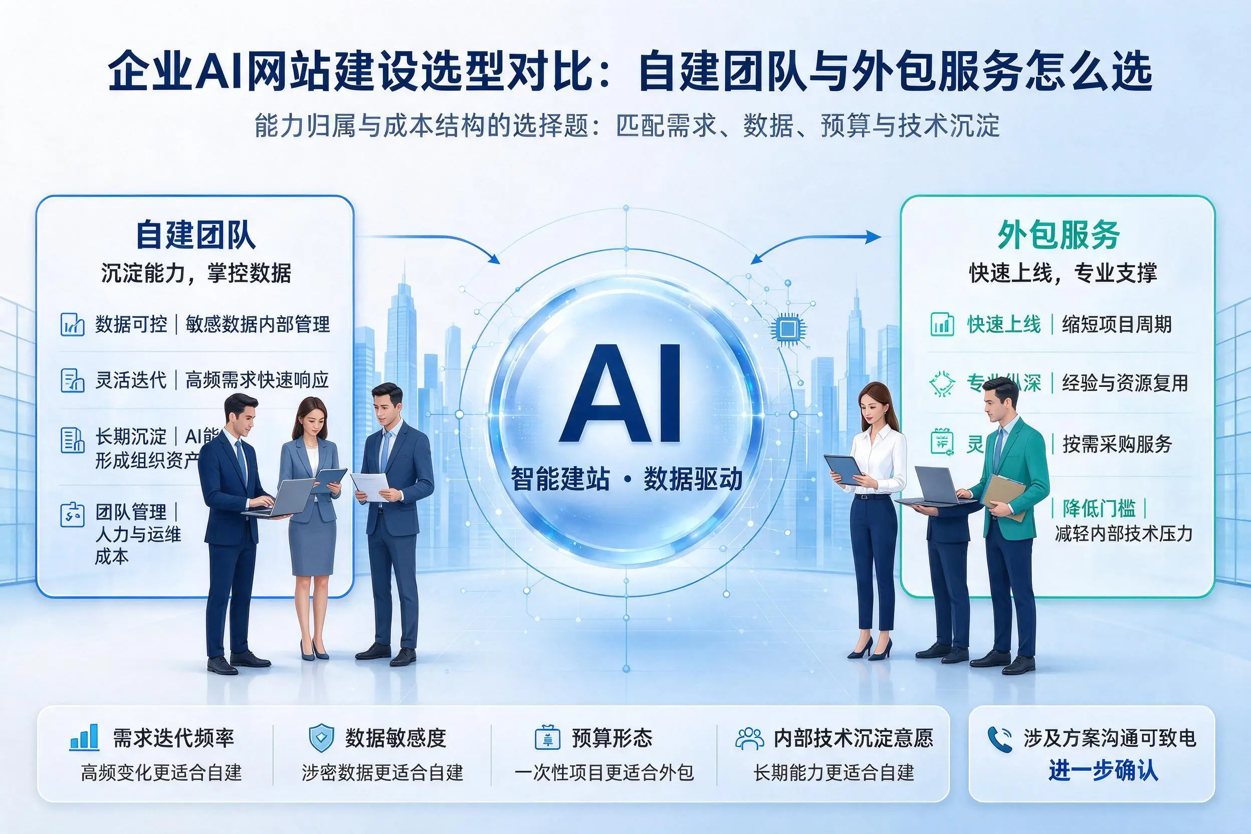 四平企业AI网站建设选型对比：自建团队与外包服务怎么选